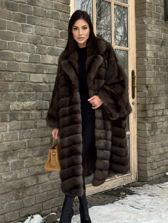 Роскошное манто из меха баргузинского соболя -  летучая мышь - фото 10