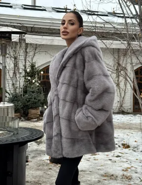 Полушубок норковый с капюшоном - фото 8