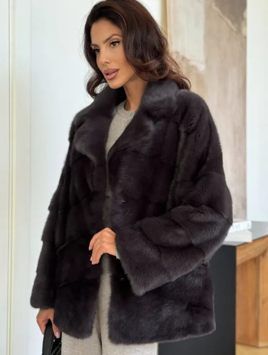 Полушубок норковый автоледи с английским воротником - фото 3