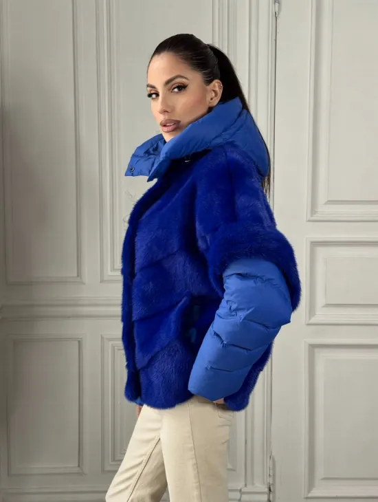 Женский пуховик - жилет норковый трансформер Electric Blue - фото 5