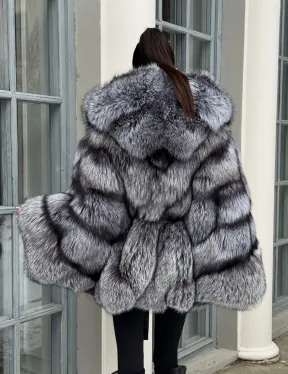 Шуба - пончо из чернобурки с капюшоном - фото 11