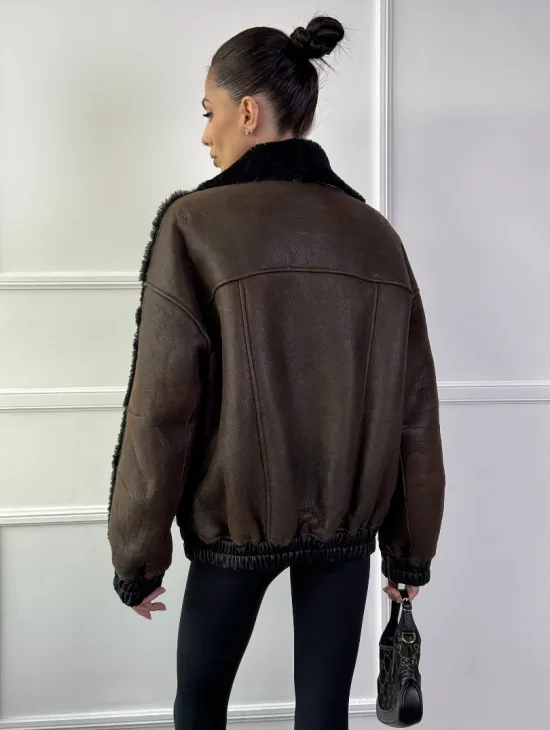 Бомбер - дубленка из натуральной овчины керли 
