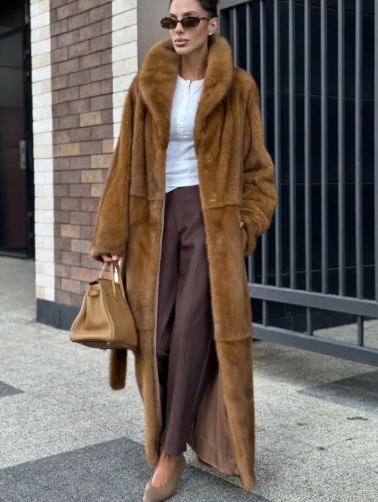 Роскошная норковая шуба с воротником шаль Vintage Dark Gold - фото 5