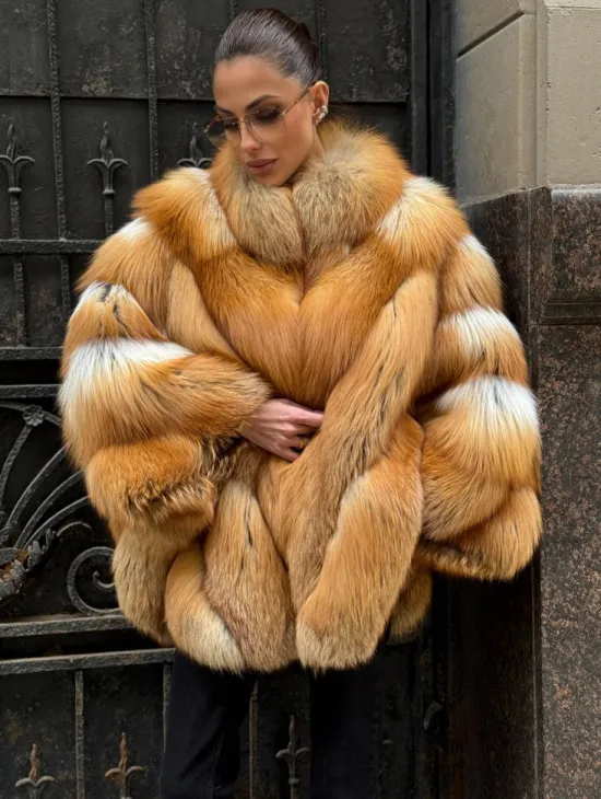 Шуба - пончо из меха рыжей (огненной) лисы - фото 3