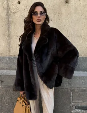 Норковая шуба в цвете махагон - фото 4