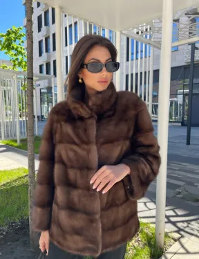 Шуба из соболиной норки с воротником стойка - фото 2