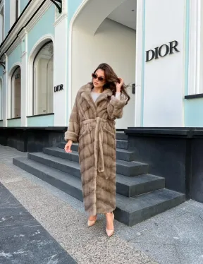 Норковое пальто - цвет капучино - фото 3