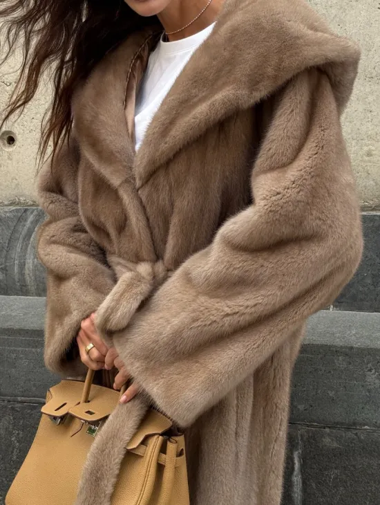 Длинная норковая шуба Pastel с капюшоном кобра - фото 2