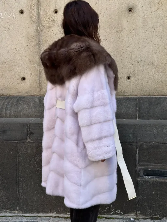 Шуба норковая  - капюшон куница - фото 6