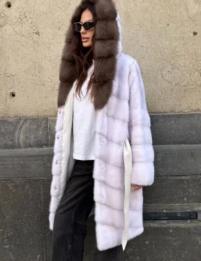 Шуба норковая  - капюшон куница - фото 5