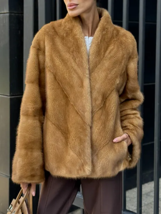 Норковый жакет Gold воротник V-образный - фото 1