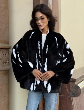 Черный норковый полушубок с рисунком - фото 10