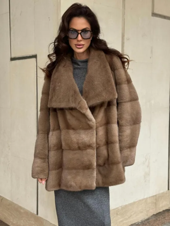 Норковая шуба бежевая - фото 7