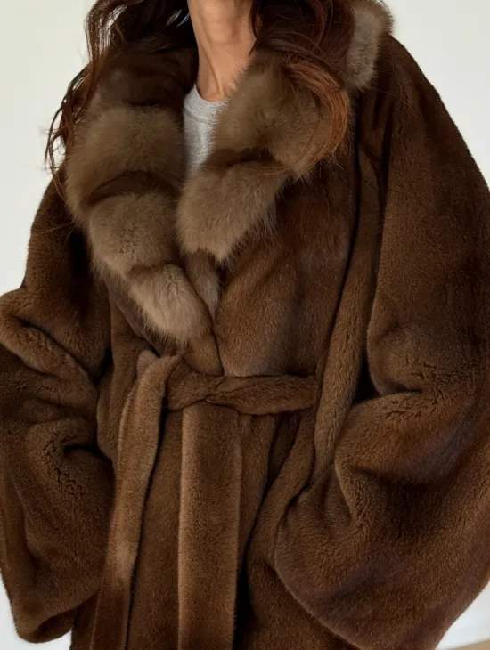 Норковый полушубок - цвет соболь - фото 1