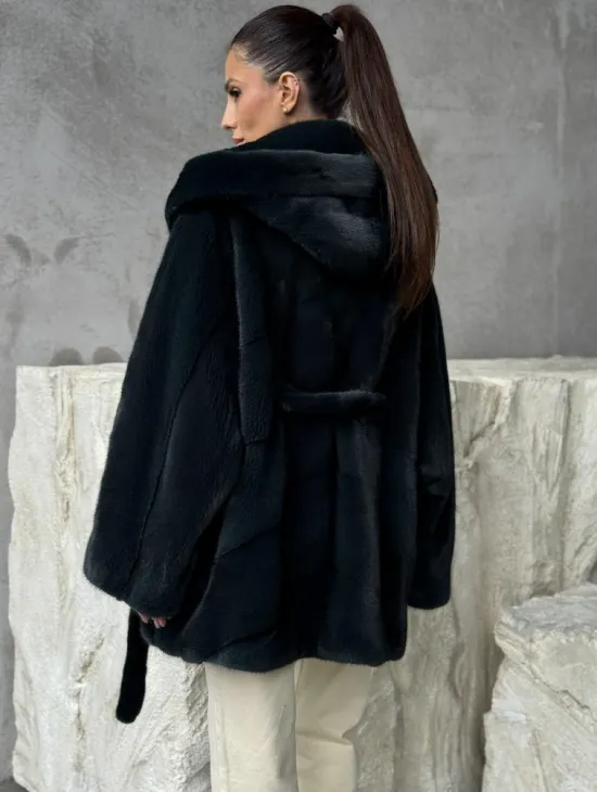 Шуба норковая летучая мышь с капюшоном - фото 4