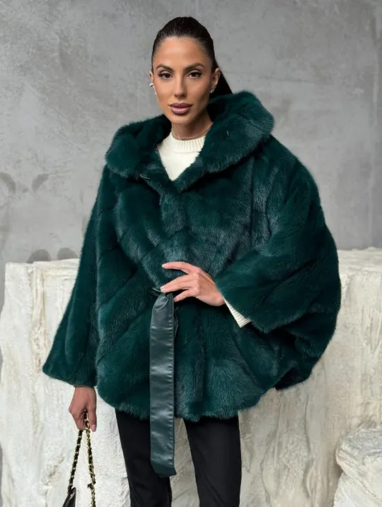 Норковый полушубок с капюшоном - фото 0