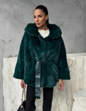 Норковый полушубок с капюшоном - фото 10