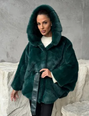 Норковый полушубок с капюшоном - фото 5