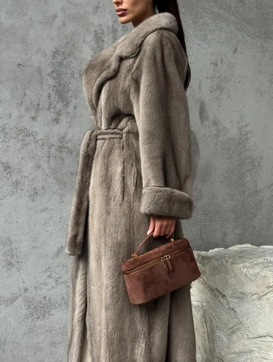 Длинная норковая шуба - цвет серый - фото 4