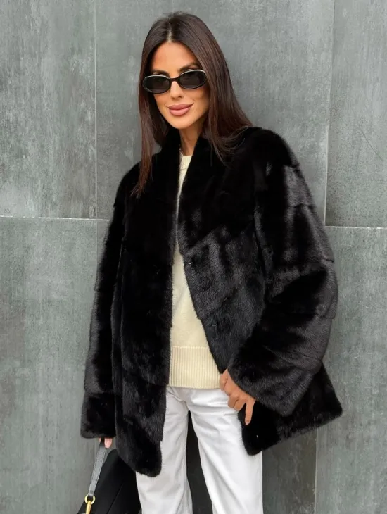 Черный норковый полушубок - фото 2