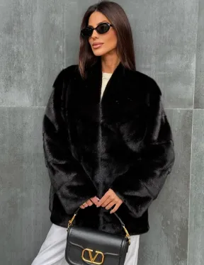 Черный норковый полушубок - фото 0