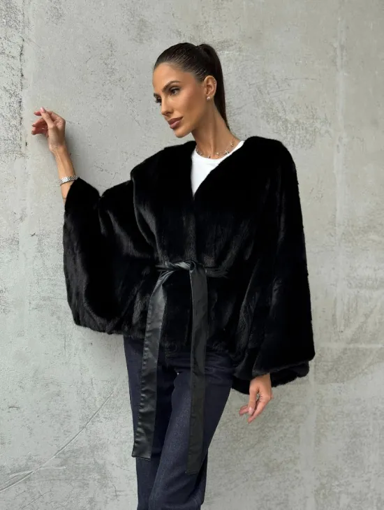 Черная натуральная женская норковая шуба - фото 7