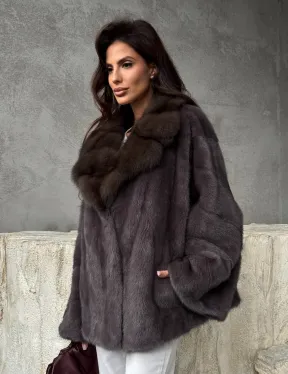 Норковый полушубок с воротником куница - фото 7