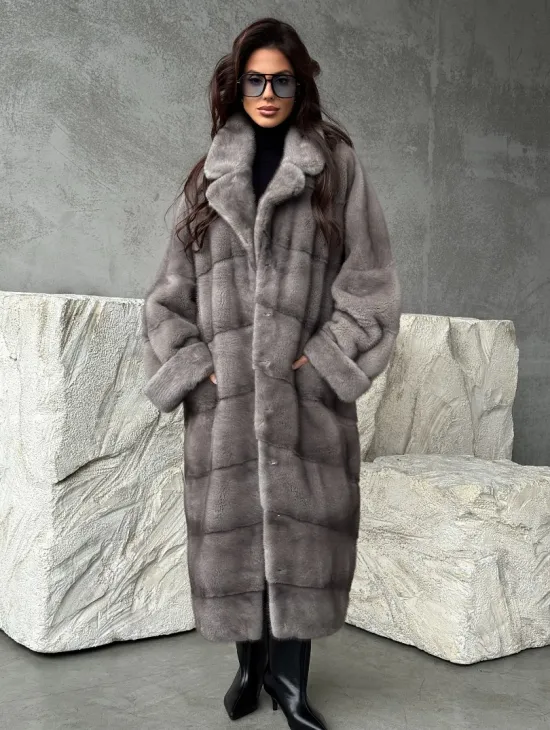 Серая норковая шуба oversize - фото 7