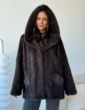 Норковый полушубок с капюшоном - фото 4