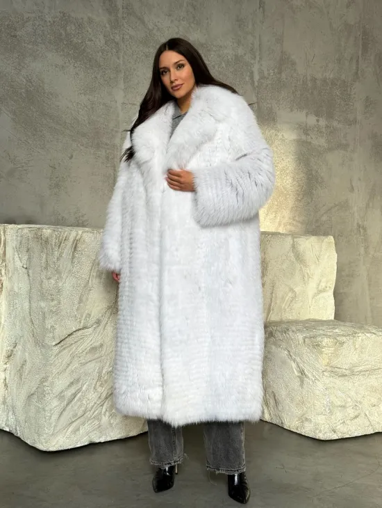 Длинная шуба из белой арктической лисы - пошив в роспуск - фото 8