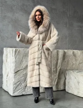 Норка шуба паркет с капюшоном рысь - фото 8