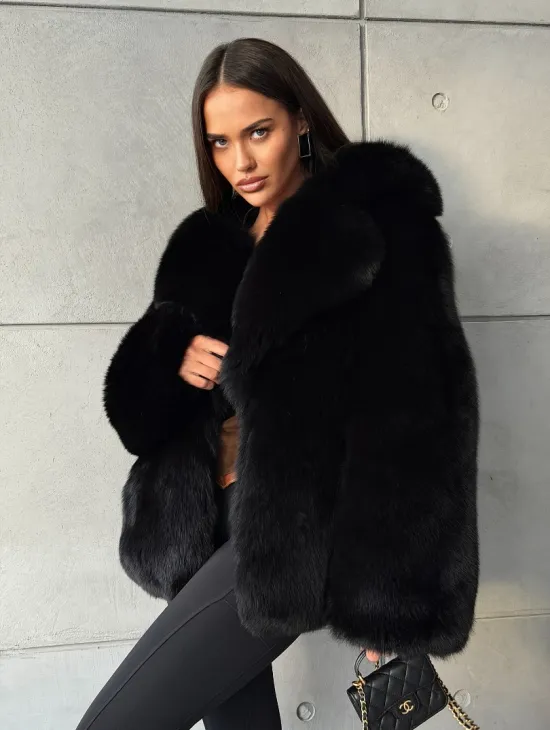 Черная шуба из лисы - фото 10