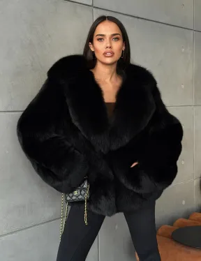 Черная шуба из лисы - фото 11