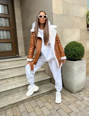 Женская дубленка авиатор в цвете виски - фото 4