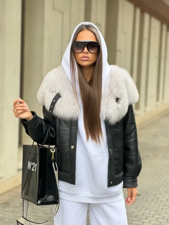 Дубленка из натуральной кожи с воротником из финского песца - фото 0