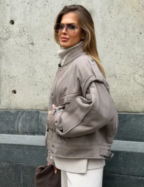 Зимняя дубленка - бомбер - фото 6