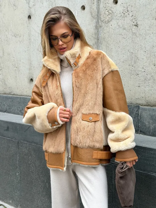 Комбинированная дубленка из овчины и норки - фото 8