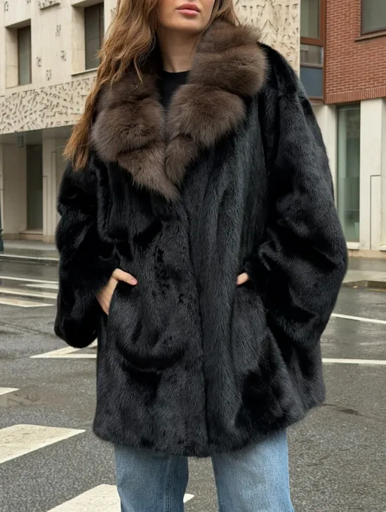 Норковая шуба - воротник куница - фото 2