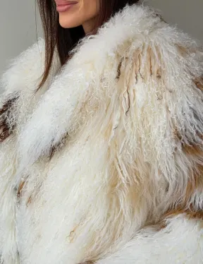 Шуба из ламы бело-коричневая - фото 1