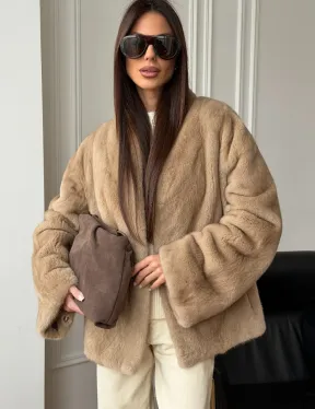 Норковый жакет (бежевый) - фото 0