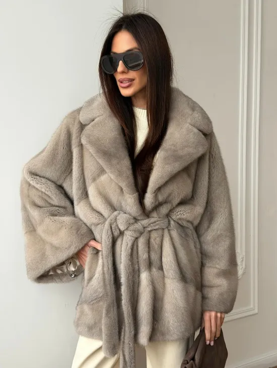 Норковый полушубок в натуральном цвете Silver - фото 13