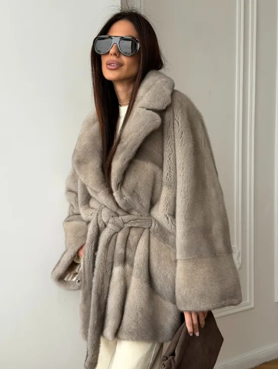 Норковый полушубок в натуральном цвете Silver - фото 12