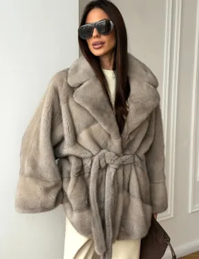 Норковый полушубок в натуральном цвете Silver - фото 7