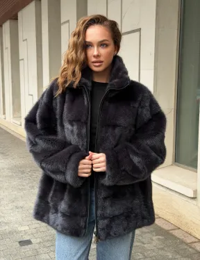 Норковая куртка на молнии - графит - фото 10
