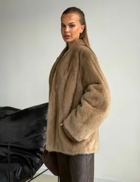 Норковый полушубок V-образный воротник - фото 9