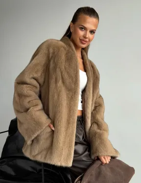 Норковый полушубок V-образный воротник - фото 0