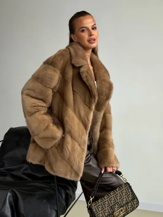 Норковый полушубок - английский воротник - фото 8