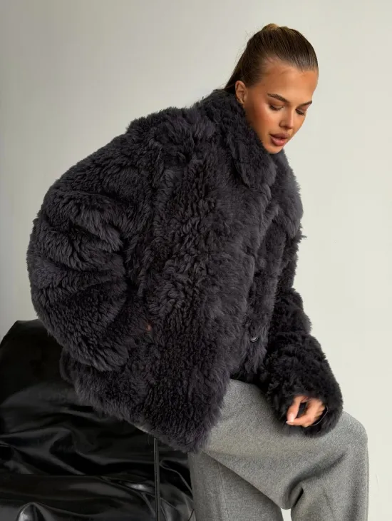 Короткая дубленка из овчины тиградо - фото 4