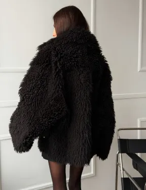Коричневая дубленка из меха Тиградо - фото 8