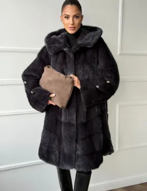Норковая шуба с капюшоном - графит - фото 6